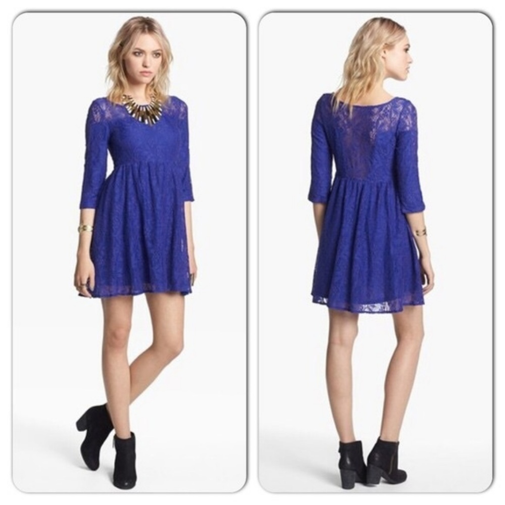 Free People Cobalt Blue Shake It Up Lace Dress SP - Picture 1 of 8